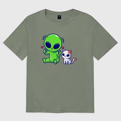 Футболка оверсайз женская Пришелец и питомец, цвет: авокадо
