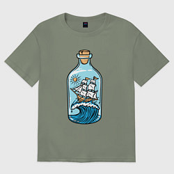 Футболка оверсайз женская Парусник в бутылке, цвет: авокадо