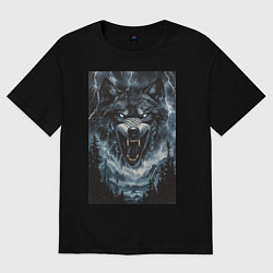 Футболка оверсайз женская Оскаленная морда волка, цвет: черный