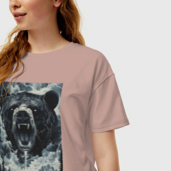 Футболка оверсайз женская Медведь с оскаленной пастью, цвет: пыльно-розовый — фото 2