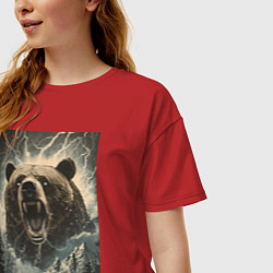 Футболка оверсайз женская Оскаленная морда медведя, цвет: красный — фото 2