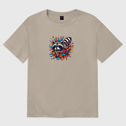 Футболка оверсайз женская Енот в брызгах краски, цвет: миндальный