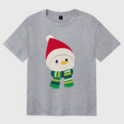 Футболка оверсайз женская Праздничный снеговик в красной шапочке, цвет: меланж