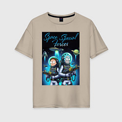 Футболка оверсайз женская Rick and Morty - space special forces, цвет: миндальный