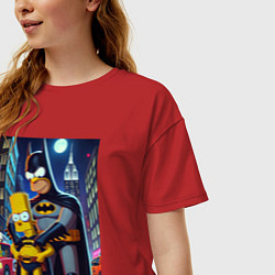 Футболка оверсайз женская Batsimpson with son Bart - ai art fantasy, цвет: красный — фото 2