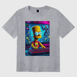 Футболка оверсайз женская Барт Симпсон увлёкся игрой, цвет: меланж