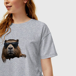 Футболка оверсайз женская Выглядывающая капибара в очках, цвет: меланж — фото 2