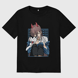 Футболка оверсайз женская Человек-бензопила Пауэр и кошка, цвет: черный