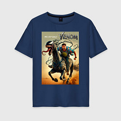 Футболка оверсайз женская Eddie rides a symbiote horse - Venom 3, цвет: тёмно-синий