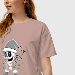 Футболка оверсайз женская Новогодний скелетик чб, цвет: пыльно-розовый — фото 2