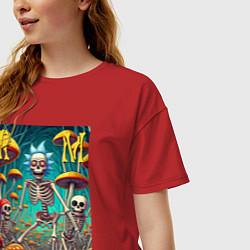 Футболка оверсайз женская Скелеты Рика и Морти на грибной поляне - нейроарт, цвет: красный — фото 2