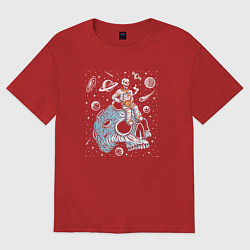 Футболка оверсайз женская Скелет в космосе, цвет: красный