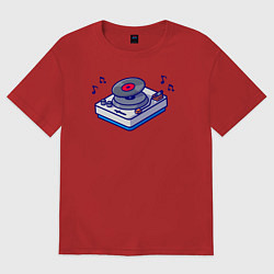 Футболка оверсайз женская Музыкальный виниловый проигрыватель, цвет: красный