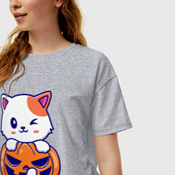 Футболка оверсайз женская Halloween meow, цвет: меланж — фото 2
