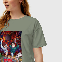 Футболка оверсайз женская Дандадан: Момо и Кэн, цвет: авокадо — фото 2