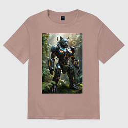 Футболка оверсайз женская Кибер-пантера вышла на охоту, цвет: пыльно-розовый