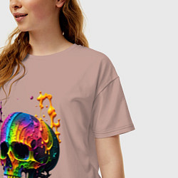 Футболка оверсайз женская Череп в краске, цвет: пыльно-розовый — фото 2