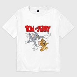 Футболка оверсайз женская Том и Джерри - погоня, цвет: белый
