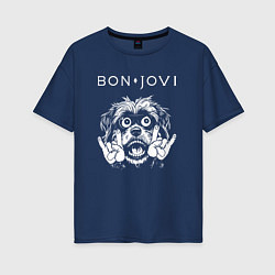 Футболка оверсайз женская Bon Jovi rock dog, цвет: тёмно-синий