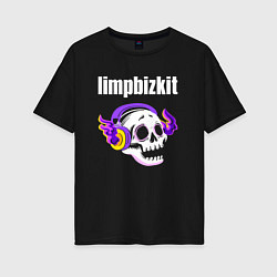 Футболка оверсайз женская Limp Bizkit - неоновый череп, цвет: черный