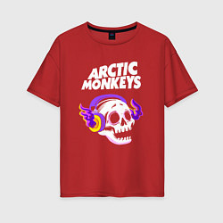Футболка оверсайз женская Arctic Monkeys - неоновый череп, цвет: красный