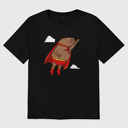 Футболка оверсайз женская Капибара супергерой, цвет: черный