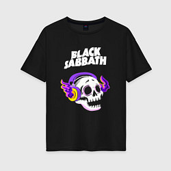 Футболка оверсайз женская Black Sabbath - неоновый череп, цвет: черный