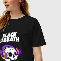 Футболка оверсайз женская Black Sabbath - неоновый череп, цвет: черный — фото 2