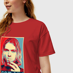 Футболка оверсайз женская Кобейн нирвана рок, цвет: красный — фото 2