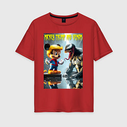 Футболка оверсайз женская Mickey Trump and Venom - ai art fantasy, цвет: красный