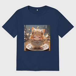 Футболка оверсайз женская Кошечка с короной в чашке, цвет: тёмно-синий