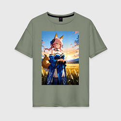 Футболка оверсайз женская Tamamo no Mae Fate Grand Order, цвет: авокадо