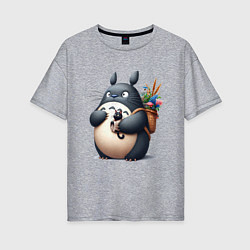 Футболка оверсайз женская Totoro and black cat - anime, цвет: меланж