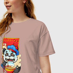 Футболка оверсайз женская Панда ест лапшу рамен, цвет: пыльно-розовый — фото 2