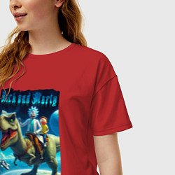 Футболка оверсайз женская Рик и Морти верхом на тираннозавре, цвет: красный — фото 2