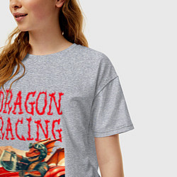 Футболка оверсайз женская Dragon cool racer - ai art, цвет: меланж — фото 2