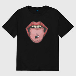 Футболка оверсайз женская Lips vitamin, цвет: черный