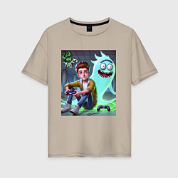 Футболка оверсайз женская Морти и призрак Рика Санчеса - нейроарт фантазия, цвет: миндальный