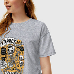 Футболка оверсайз женская Рокабильный скелет играет на гитаре, цвет: меланж — фото 2