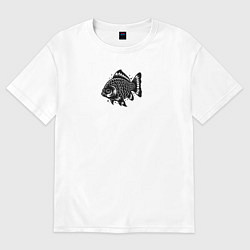 Футболка оверсайз женская Декоративная татуировка рыбы, цвет: белый