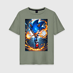 Футболка оверсайз женская Соник огненные кулаки, цвет: авокадо