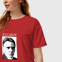 Футболка оверсайз женская Михаил Булгаков портрет, цвет: красный — фото 2