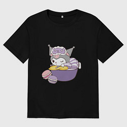 Футболка оверсайз женская Куроми с макарунами, цвет: черный