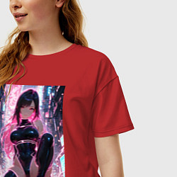 Футболка оверсайз женская Тифа Локхарт из Final Fantasy VII в стиле киберпан, цвет: красный — фото 2