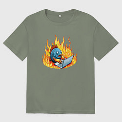 Футболка оверсайз женская Рыба в огне, цвет: авокадо