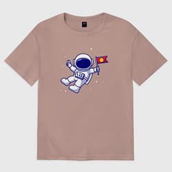 Футболка оверсайз женская Космонавт с флажком, цвет: пыльно-розовый