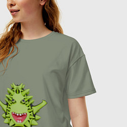 Футболка оверсайз женская Cartoon monster with spikes green, цвет: авокадо — фото 2