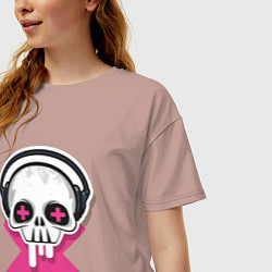 Футболка оверсайз женская Череп в наушниках, цвет: пыльно-розовый — фото 2