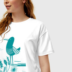 Футболка оверсайз женская Птичка и цветы в голубом, цвет: белый — фото 2