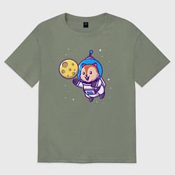 Футболка оверсайз женская Белочка в космосе, цвет: авокадо